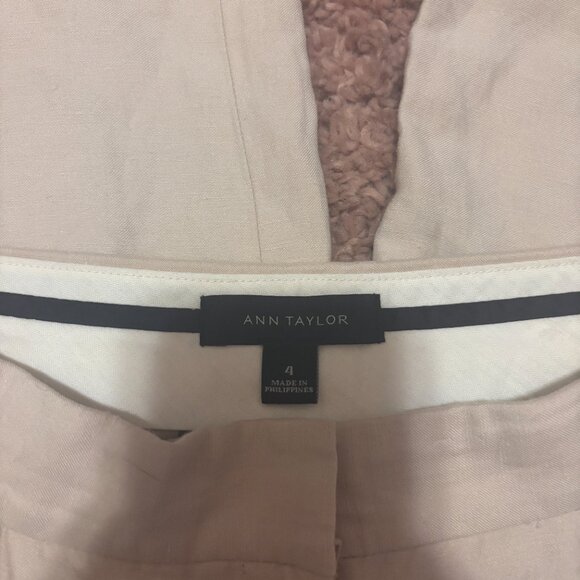 Ann Taylor Sz 4 Beige Sand Linen Blend High Rise Wide Leg Relaxed Beach Pants - Picture 3 of 9